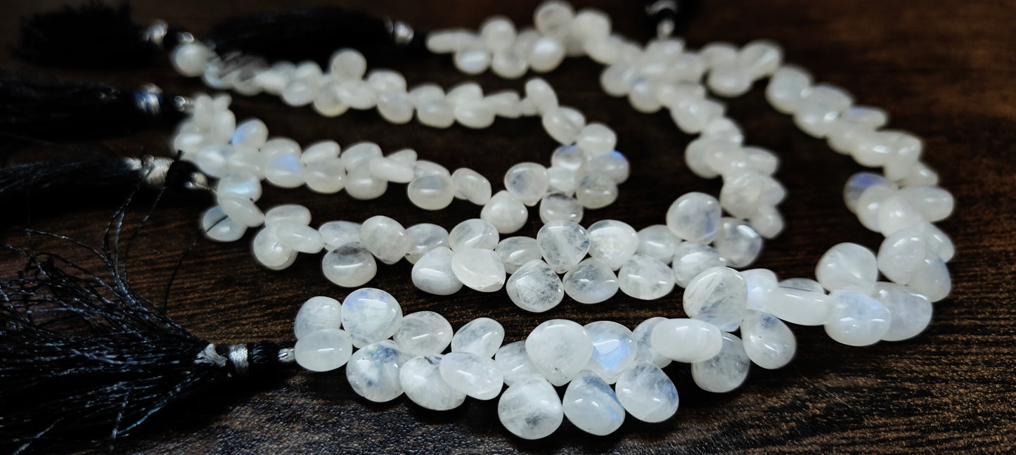 Natural White Rainbow Moonstone Heart Shape Plain Smooth 6 to 11mm Gemstone Beads Sold Per Strand 8 Inch
