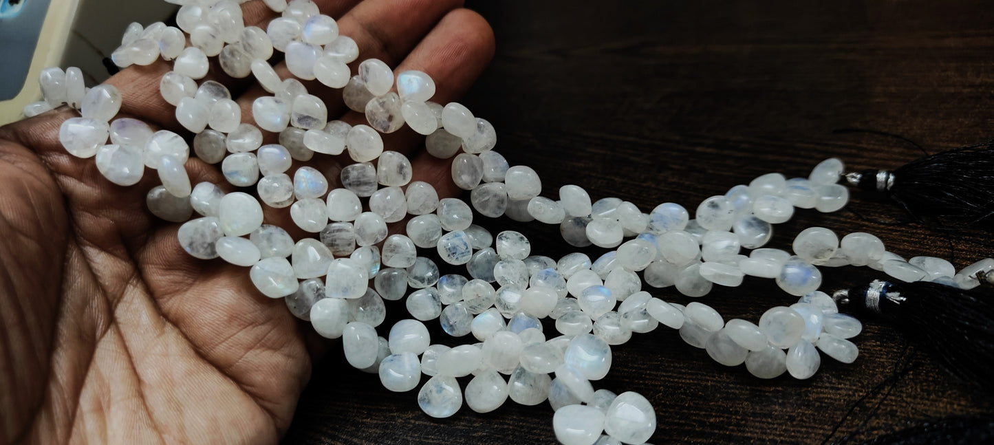 Natural White Rainbow Moonstone Heart Shape Plain Smooth 6 to 11mm Gemstone Beads Sold Per Strand 8 Inch