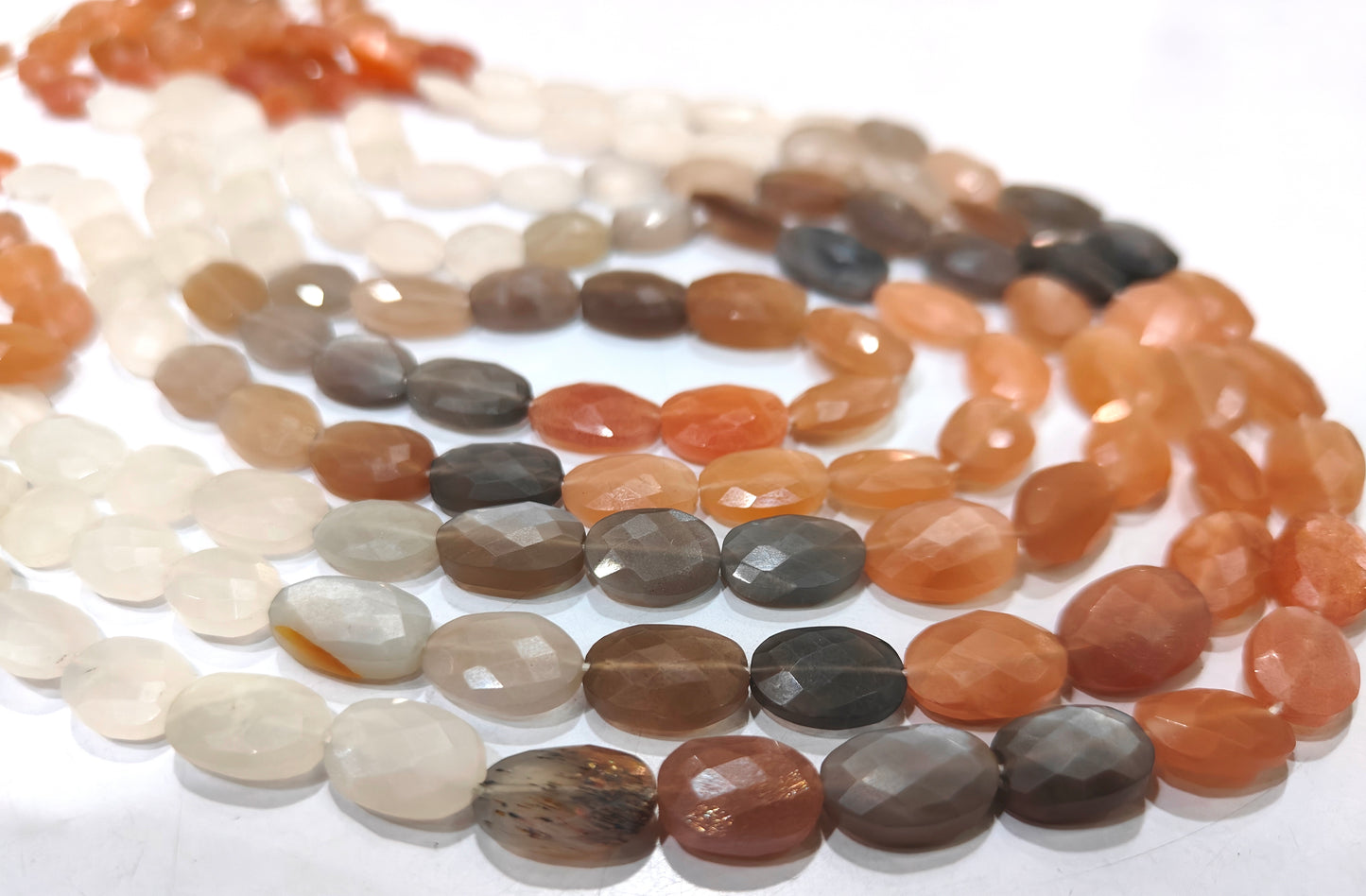 Natural Genuine Multi Moonstone Beads Oval Faceted 8x12mm to 9x13 Strand 8inch long