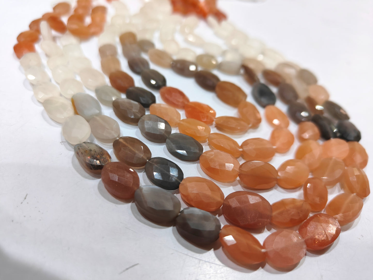 Natural Genuine Multi Moonstone Beads Oval Faceted 8x12mm to 9x13 Strand 8inch long
