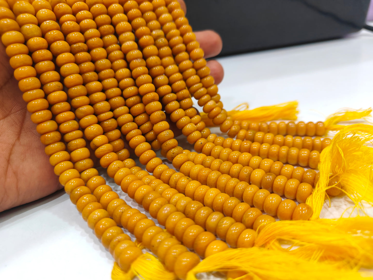 Natural Yellow Mustard Quartz Rondelle Plain smooth 8mm gemstone beads