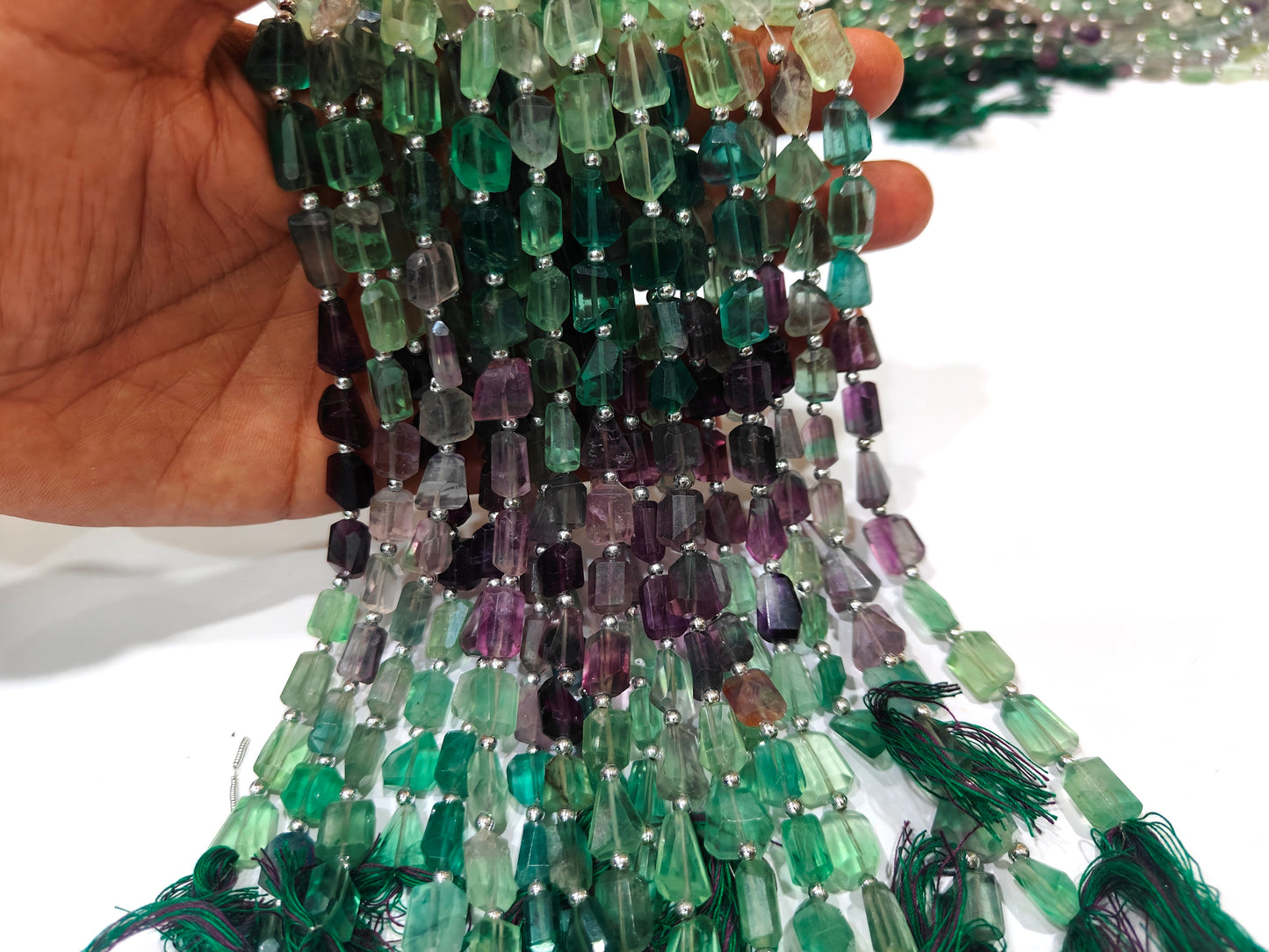Natural Multi Flourite Multi Color Briolette Faceted 8to12mm Tumble Shape Beads Sold per strand 8 inches Long