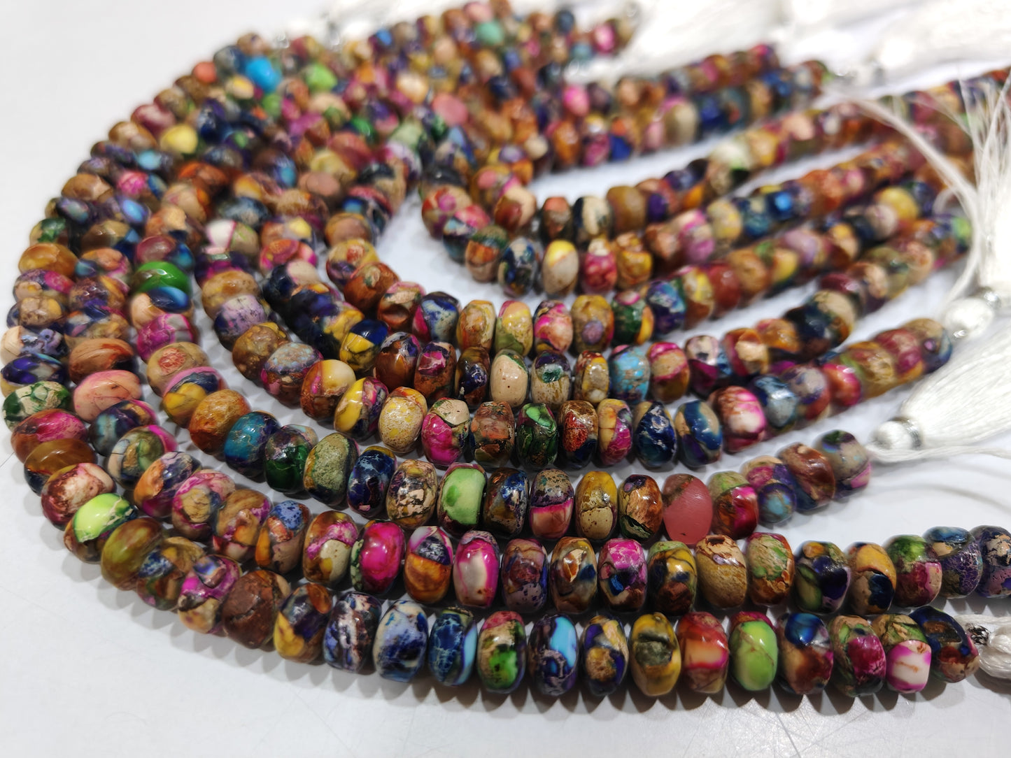 Mohave Oyster Multi Color Copper Turquoise Rondelle Plain Smooth 8mm Beads Sold Per Strand 8 Inches long