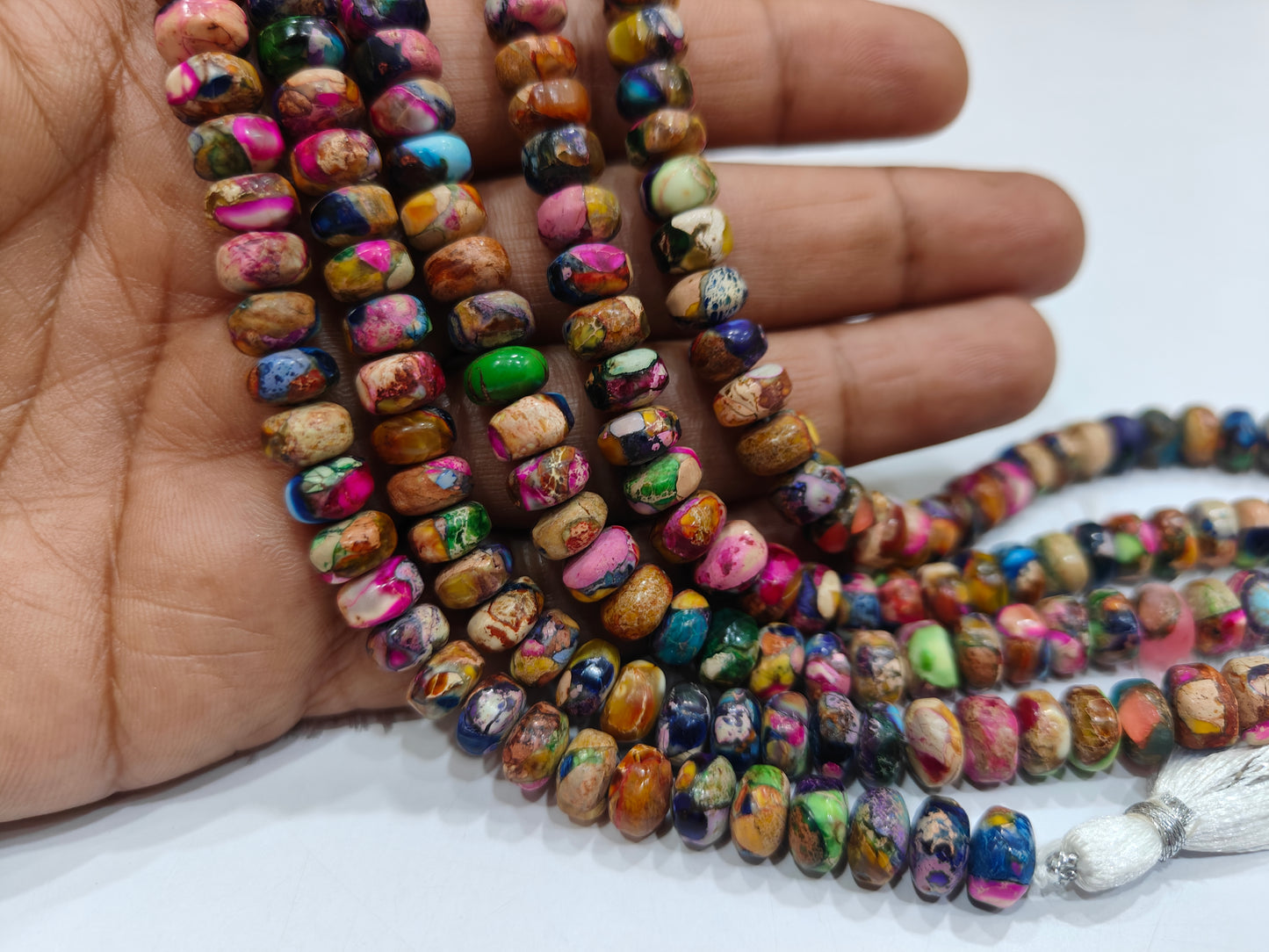 Mohave Oyster Multi Color Copper Turquoise Rondelle Plain Smooth 8mm Beads Sold Per Strand 8 Inches long