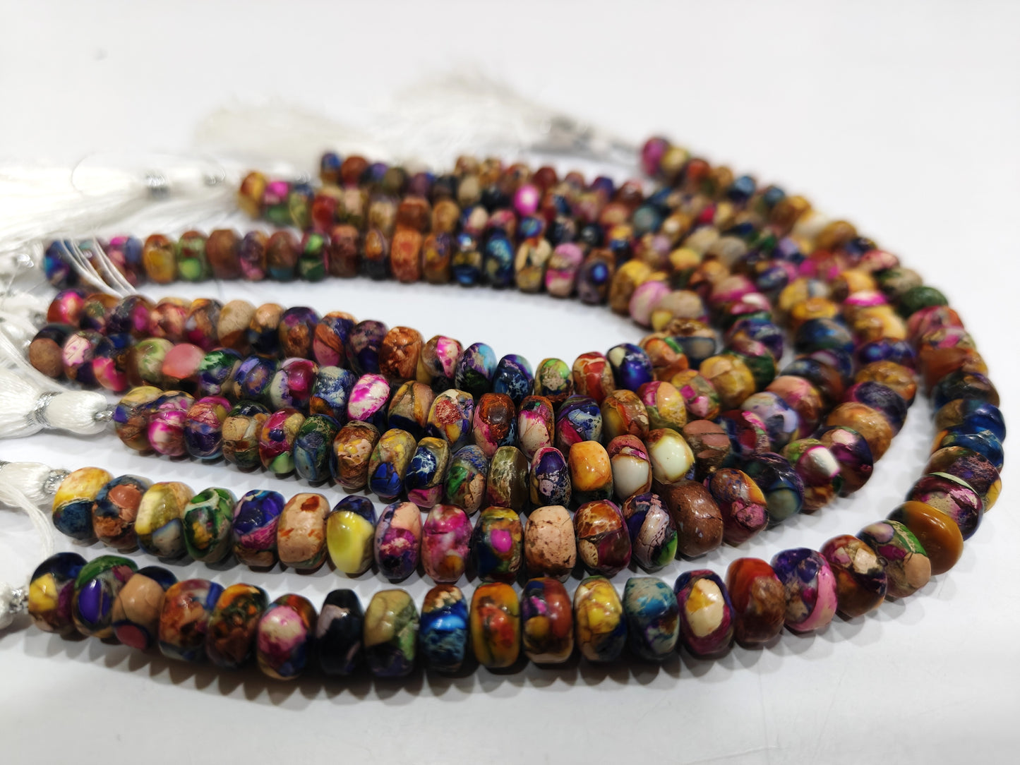 Mohave Oyster Multi Color Copper Turquoise Rondelle Plain Smooth 8mm Beads Sold Per Strand 8 Inches long