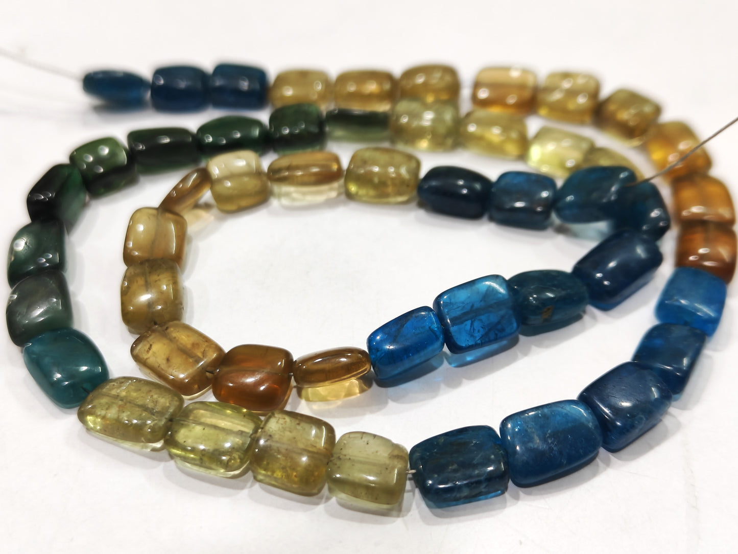 Natural Multi Color Apatite Chiclets Cushion Shape 8 to 10mm Smooth Beads Sold Per Strand 8 Inches Long