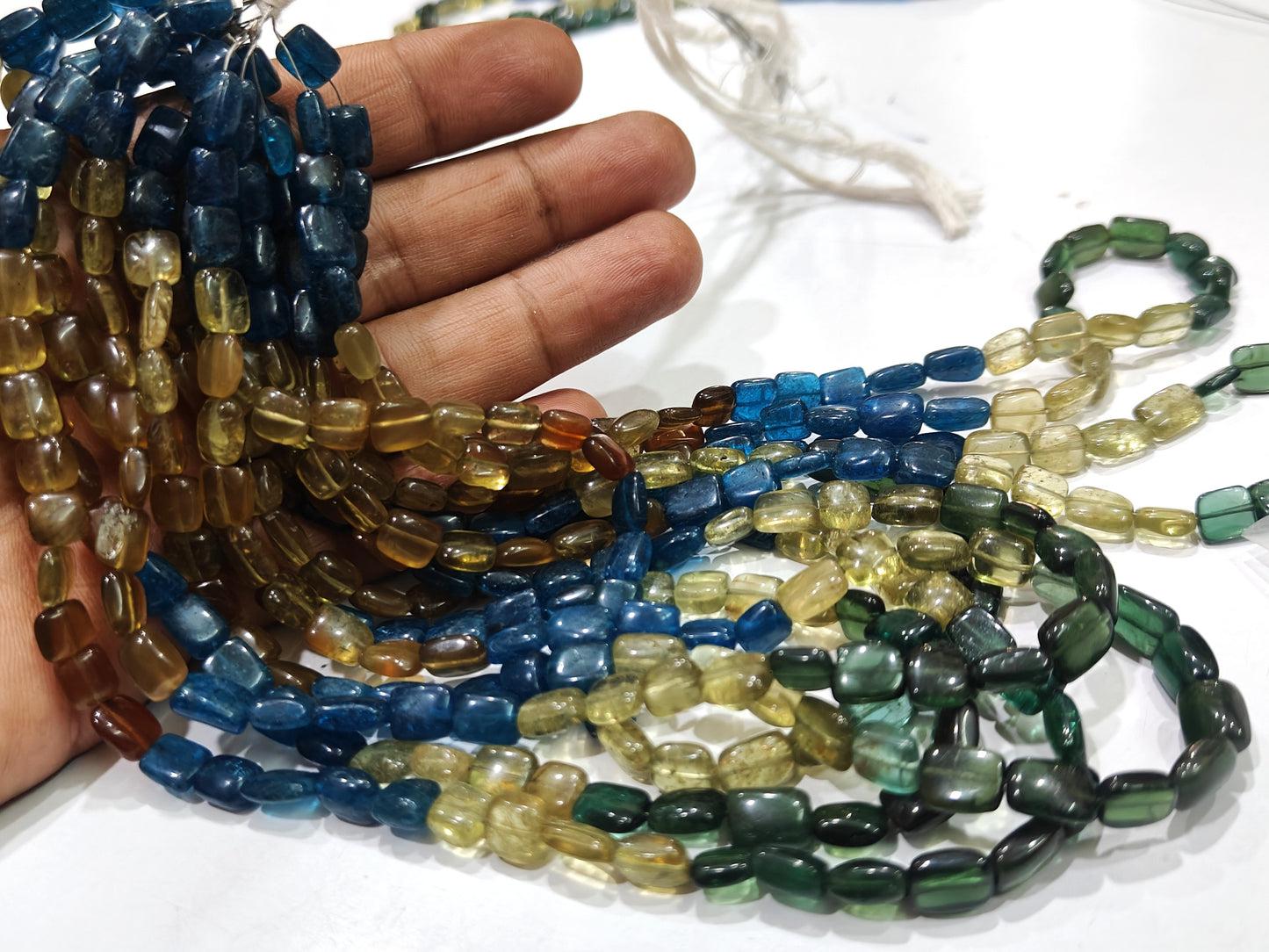 Natural Multi Color Apatite Chiclets Cushion Shape 8 to 10mm Smooth Beads Sold Per Strand 8 Inches Long