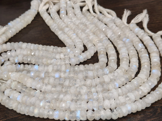 Natural White Rainbow Moonstone Rondelle Faceted Beads 8to 10mm Beads sold per strand  8 inches long