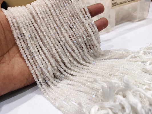 Natural white Rainbow Moonstone Rondelle Faceted Beads 3-4mm Strand 13 inches long High Quality Blue Flashy Beads Wholesale Prices