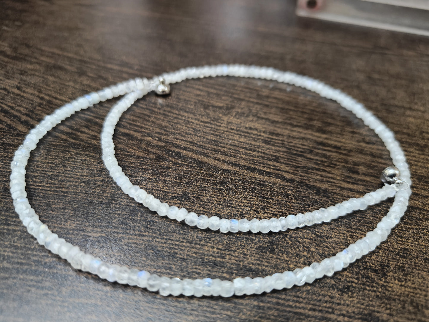 Rainbow Moonstone Beaded Necklace: Faceted Rondelle Gemstone, Magnetic Clasp