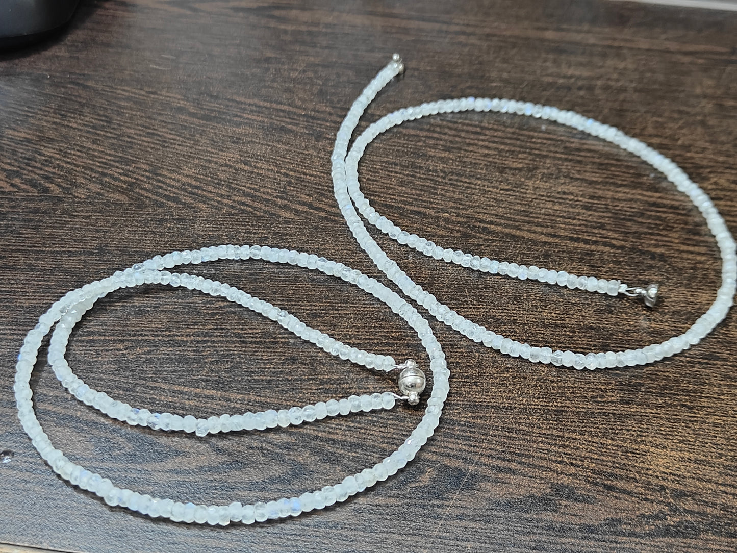 Rainbow Moonstone Beaded Necklace: Faceted Rondelle Gemstone, Magnetic Clasp