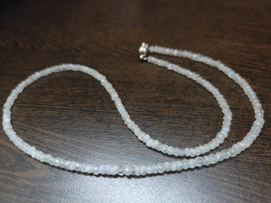 Rainbow Moonstone Beaded Necklace: Faceted Rondelle Gemstone, Magnetic Clasp