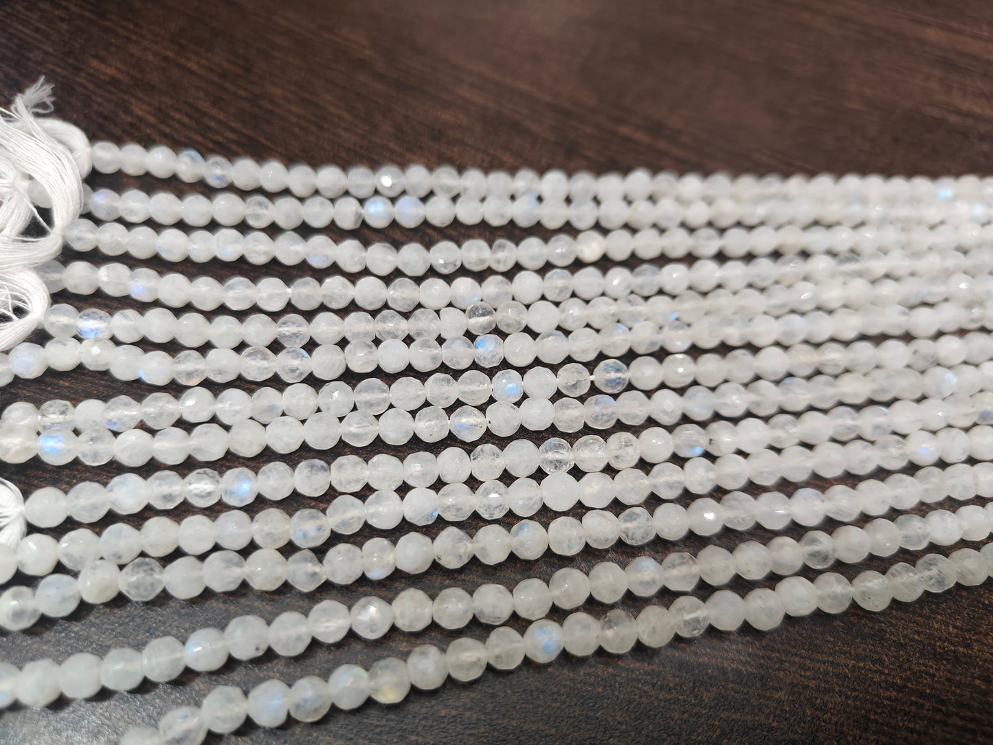 Natural White Rainbow Moonstone Coin Shape Briolette Beads Blue Flashy Moonstone Faceted Round Beads 5-6mm Size Sold per Strand 10inch