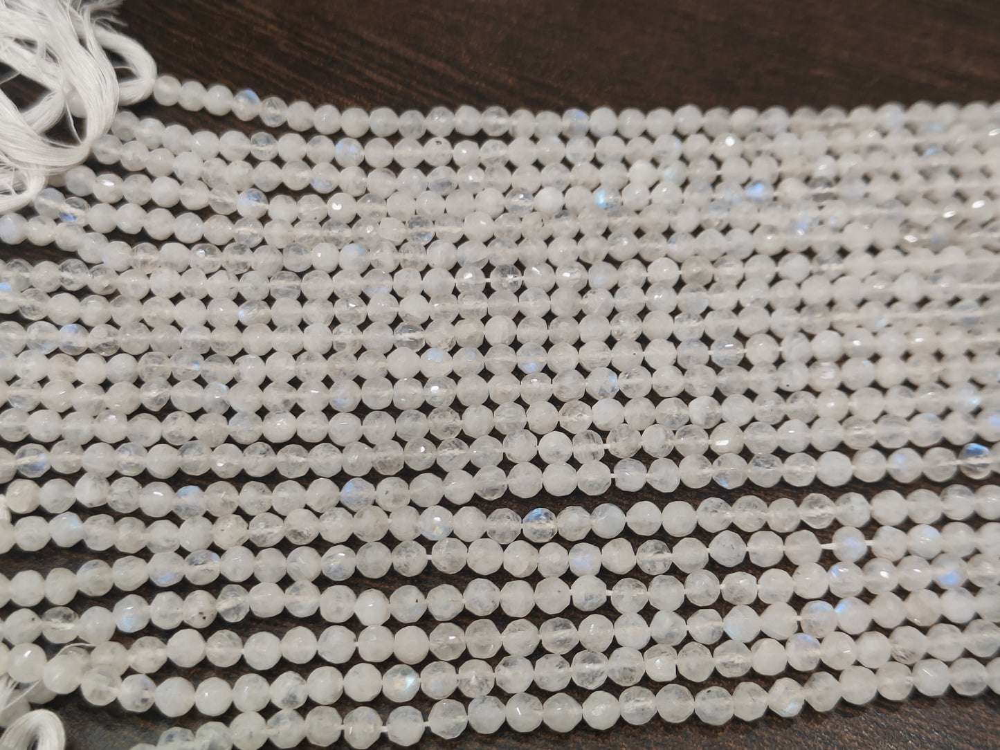 Natural White Rainbow Moonstone Coin Shape Briolette Beads Blue Flashy Moonstone Faceted Round Beads 5-6mm Size Sold per Strand 10inch