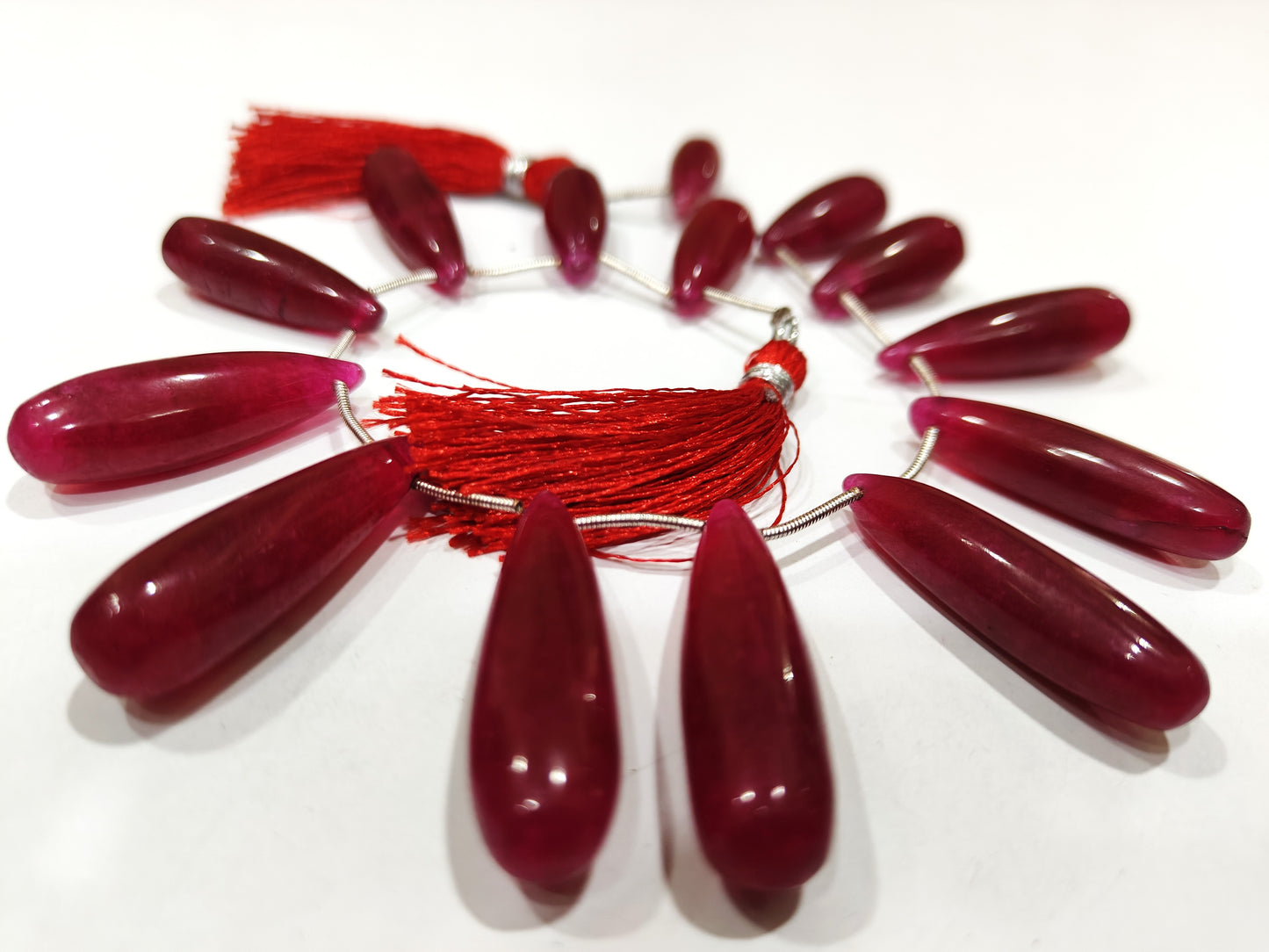 Natural Ruby Long Tear Drop Plain Smooth Size 1 to 1.5 inch Long Beads Strand 8 inches Long Beads
