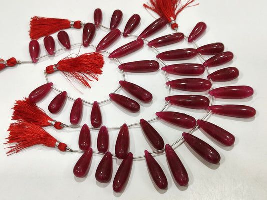 Natural Ruby Long Tear Drop Plain Smooth Size 1 to 1.5 inch Long Beads Strand 8 inches Long Beads