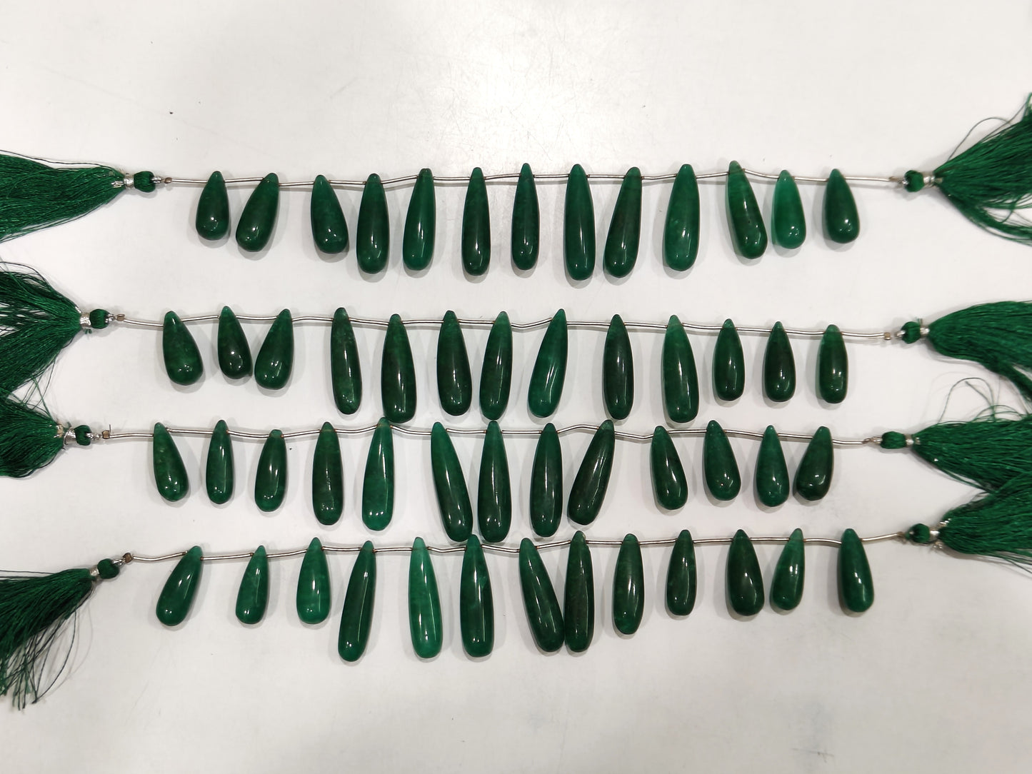 Natural Green Emerald Long Teardrop Plain Smooth 1 Inch Long Beads Sold Per Starnd 8-inch Long