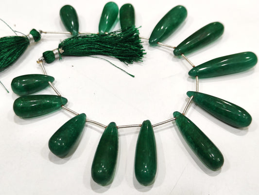 Natural Green Emerald Long Teardrop Plain Smooth 1 Inch Long Beads Sold Per Starnd 8-inch Long