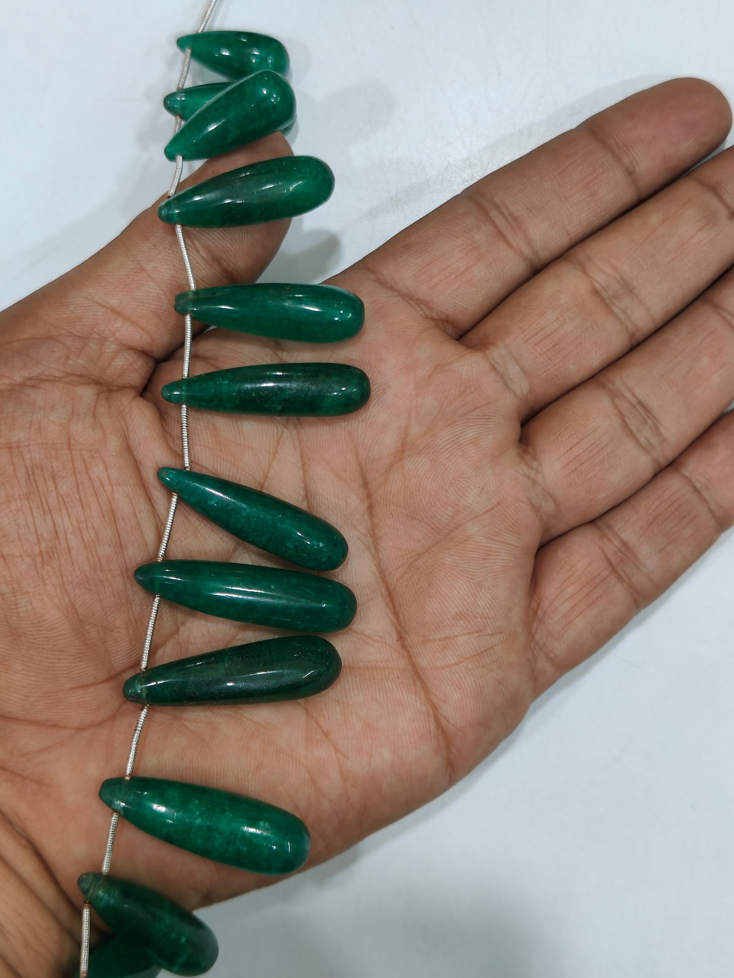 Natural Green Emerald Long Teardrop Plain Smooth 1 Inch Long Beads Sold Per Starnd 8-inch Long