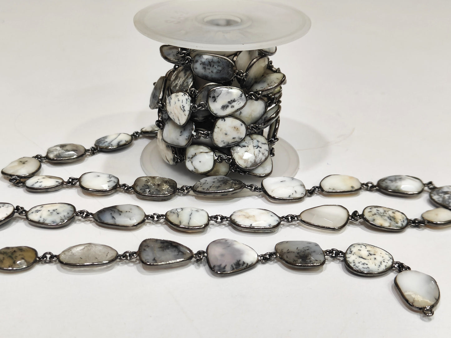 Natural Dendrite Opal Free Shape 15 to 18mm Bezel Connector Chain Sold Per Foot Great Quality Chain
