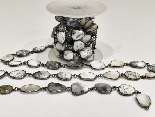 Natural Dendrite Opal Free Shape 15 to 18mm Bezel Connector Chain Sold Per Foot Great Quality Chain