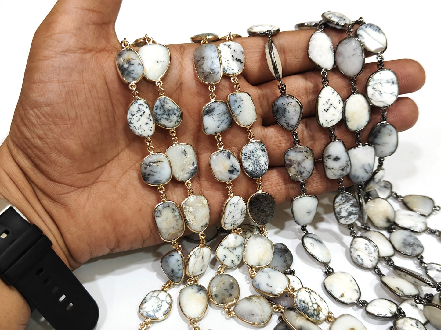 Natural Dendrite Opal Free Shape 15 to 18mm Bezel Connector Chain Sold Per Foot Great Quality Chain