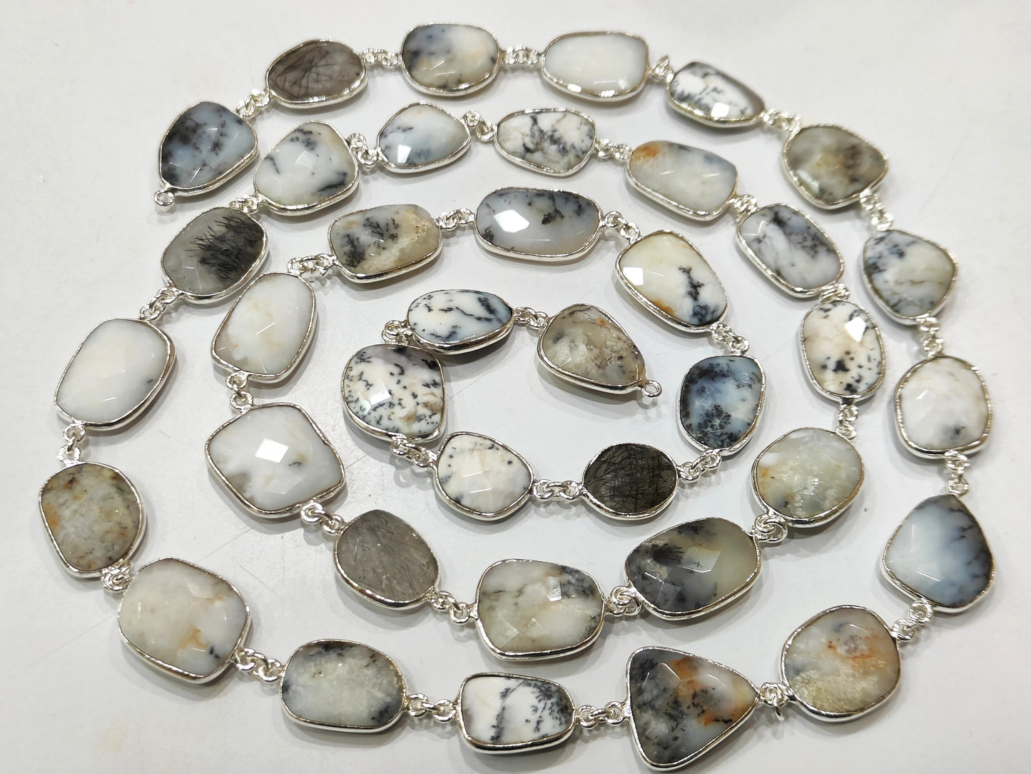 Natural Dendrite Opal Free Shape 15 to 18mm Bezel Connector Chain Sold Per Foot Great Quality Chain
