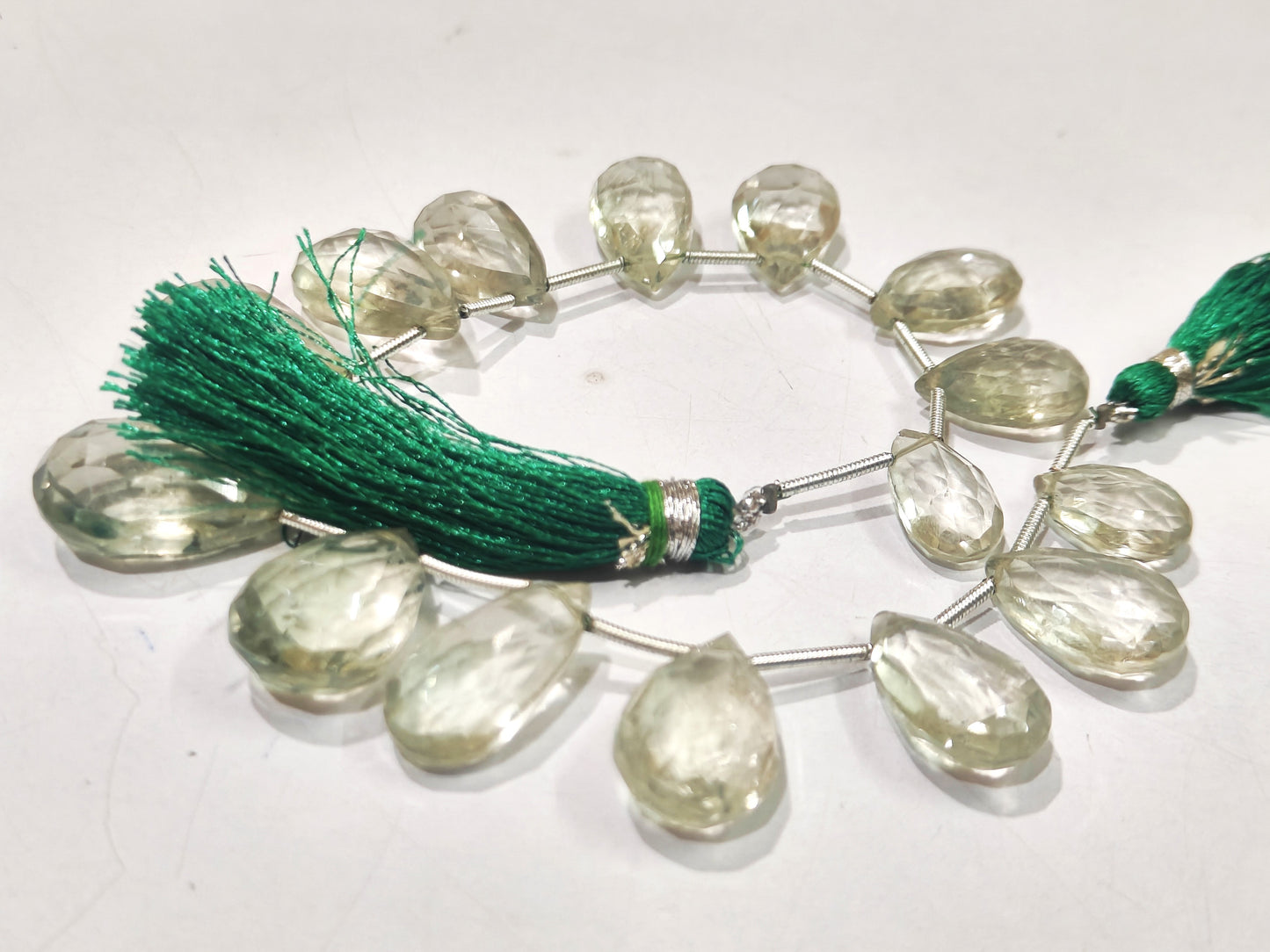 Natural Green Amethyst Pear Shape Faceted 8x12mm To 13x21mm Briolette Graduated Beads Strand 8 inches