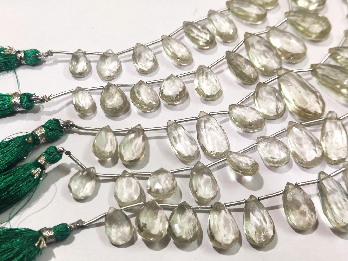 Natural Green Amethyst Pear Shape Faceted 8x12mm To 13x21mm Briolette Graduated Beads Strand 8 inches