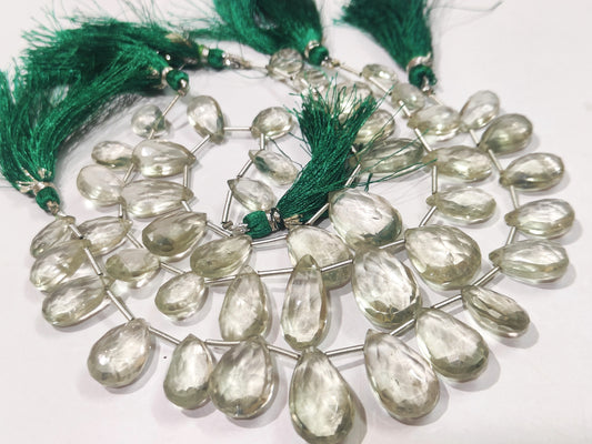 Natural Green Amethyst Pear Shape Faceted 8x12mm To 13x21mm Briolette Graduated Beads Strand 8 inches