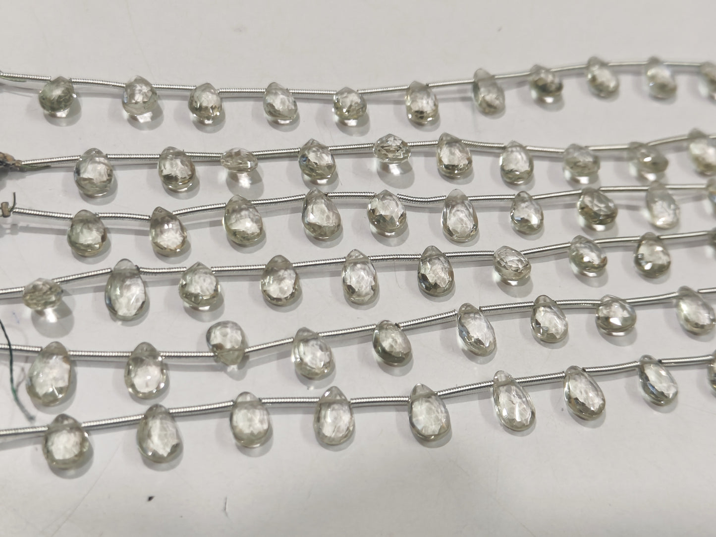 Natural Green Amethyst Pear Shape Briolette Faceted 6x10mm Graduated Beads Strand Size 8 inches long