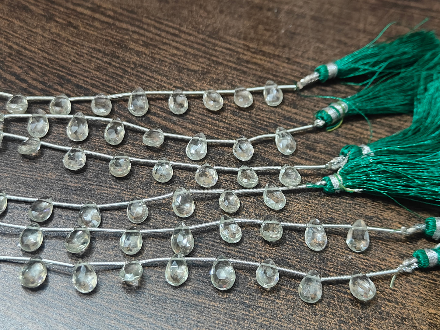 Natural Green Amethyst Pear Shape Briolette Faceted 6x10mm Graduated Beads Strand Size 8 inches long