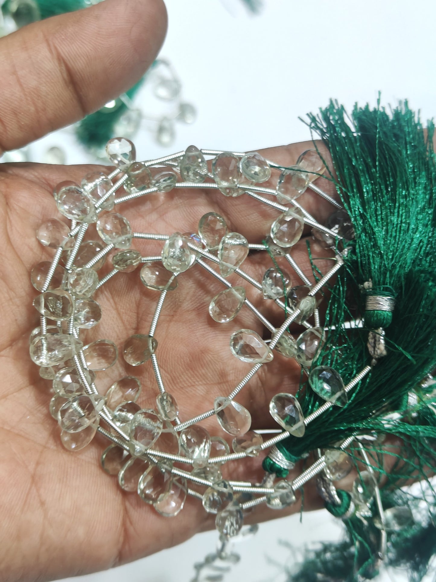 Natural Green Amethyst Pear Shape Briolette Faceted 6x10mm Graduated Beads Strand Size 8 inches long