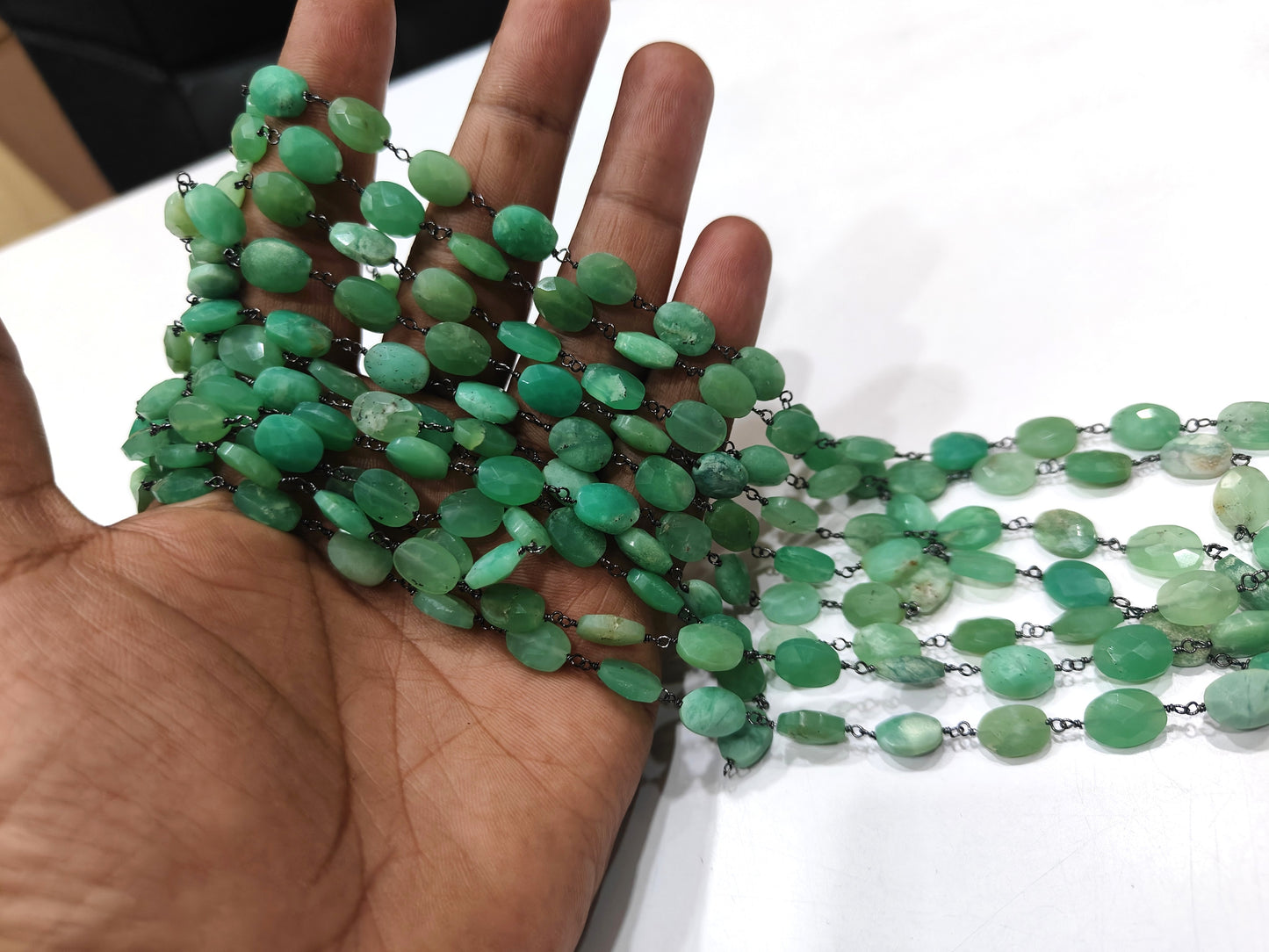 Natural Chrysoprase Oval Faceted 8x10mm Beaded Rosary Chain Sold Per Foot