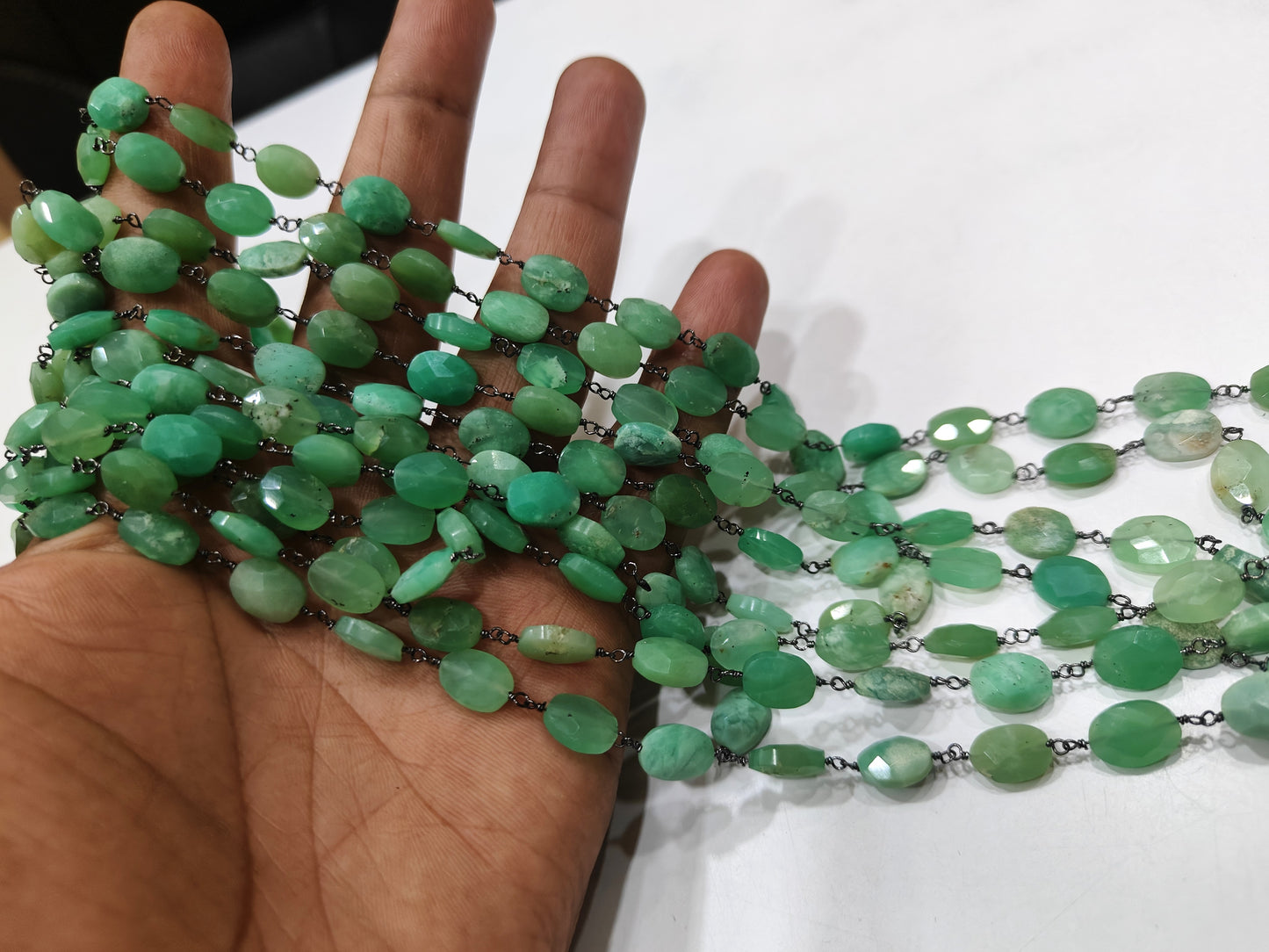 Natural Chrysoprase Oval Faceted 8x10mm Beaded Rosary Chain Sold Per Foot