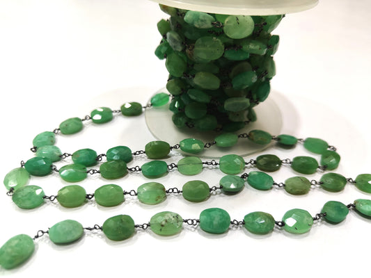Natural Chrysoprase Oval Faceted 8x10mm Beaded Rosary Chain Sold Per Foot