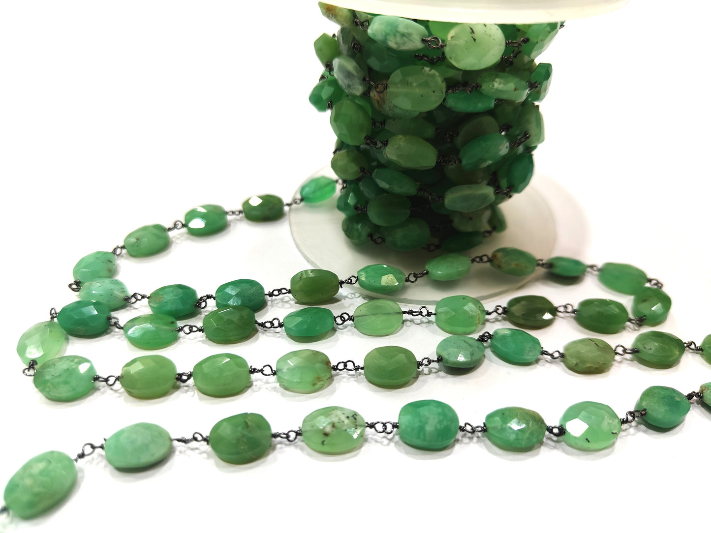 Natural Chrysoprase Oval Faceted 8x10mm Beaded Rosary Chain Sold Per Foot