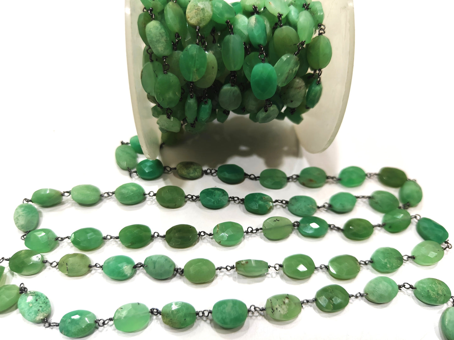 Natural Chrysoprase Oval Faceted 8x10mm Beaded Rosary Chain Sold Per Foot