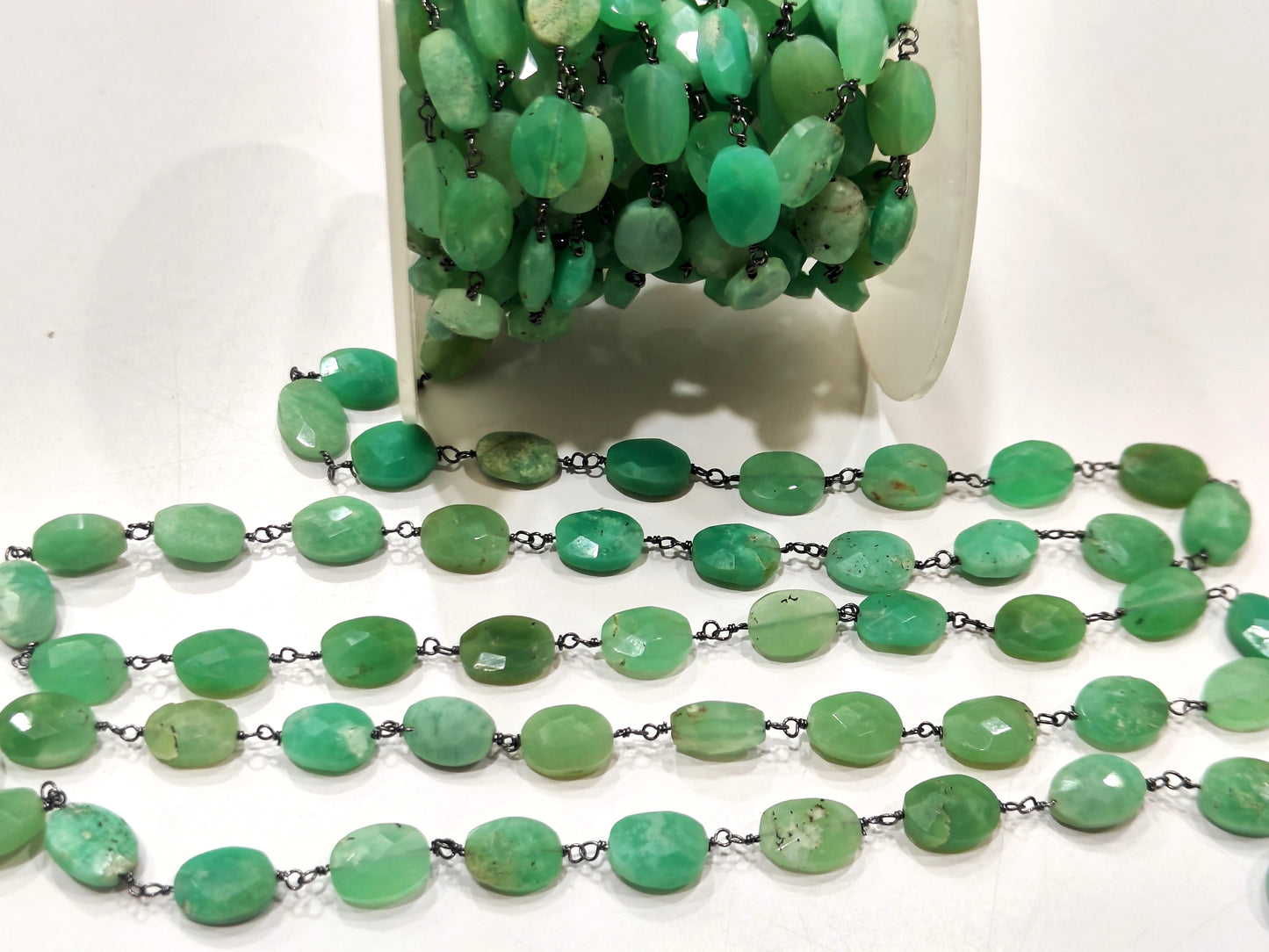 Natural Chrysoprase Oval Faceted 8x10mm Beaded Rosary Chain Sold Per Foot