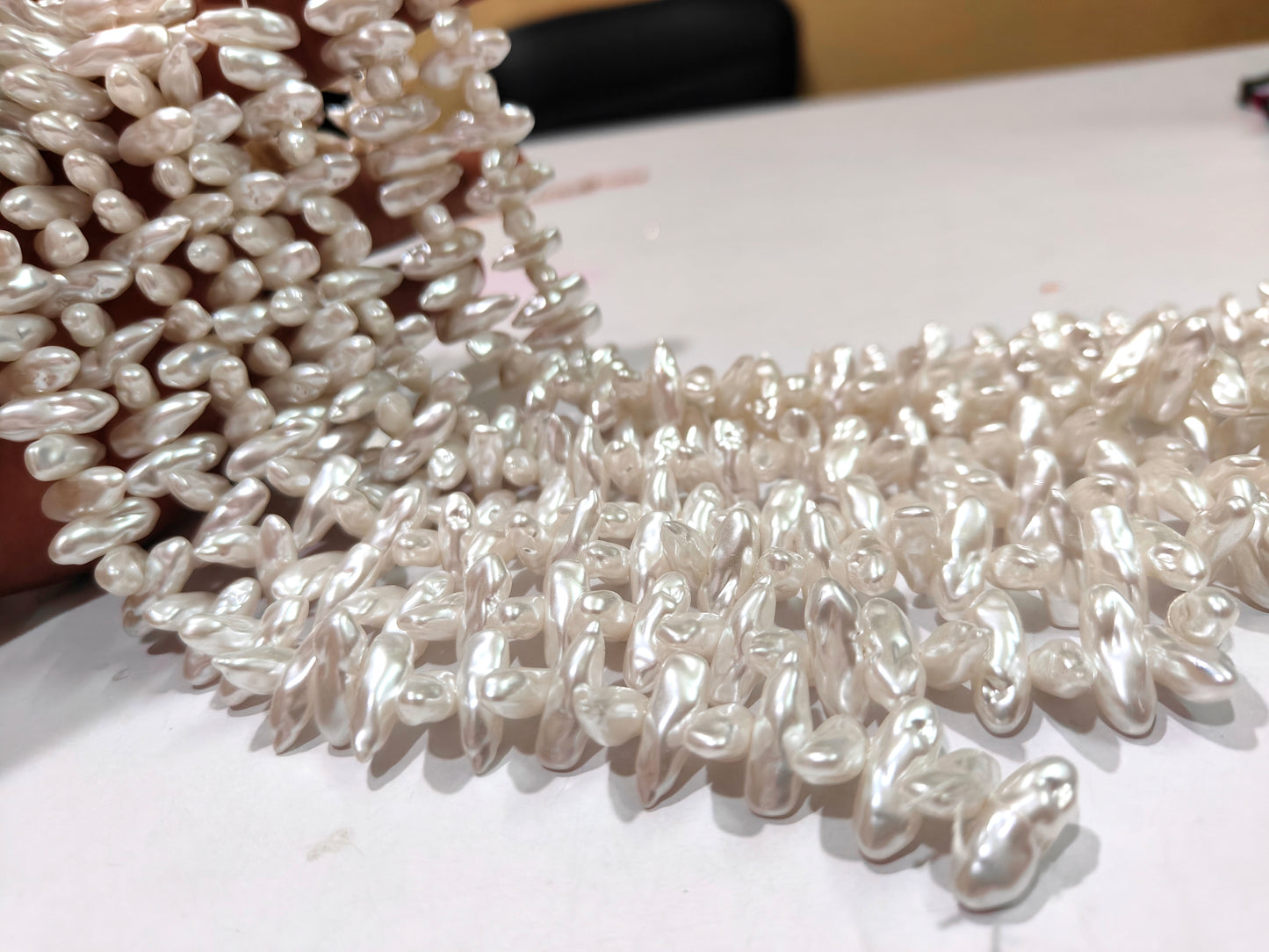 White Biwa Pearl Beads Fancy Shape size 6*17mm sold per strand 15 Inches