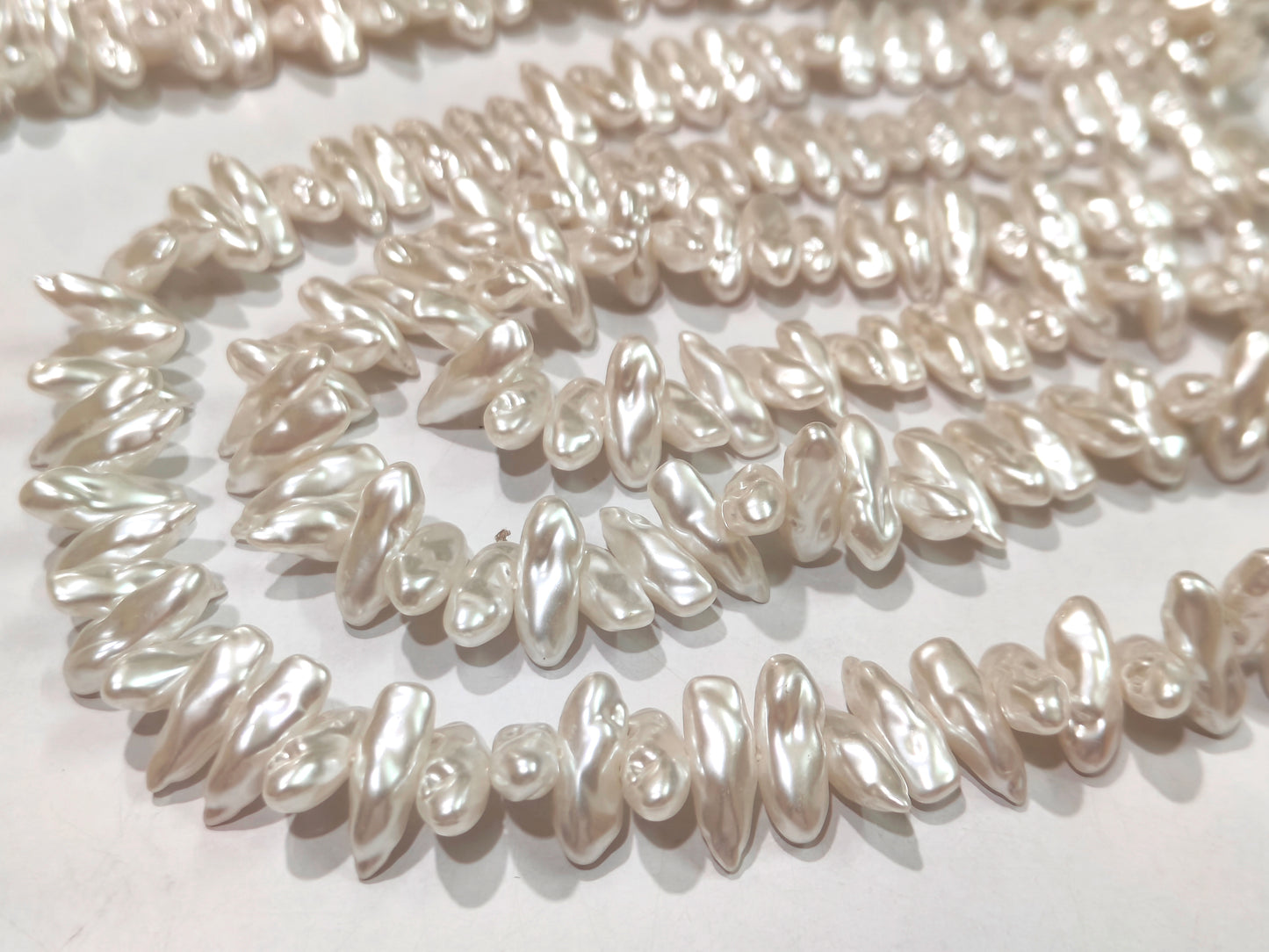 White Biwa Pearl Beads Fancy Shape size 6*17mm sold per strand 15 Inches