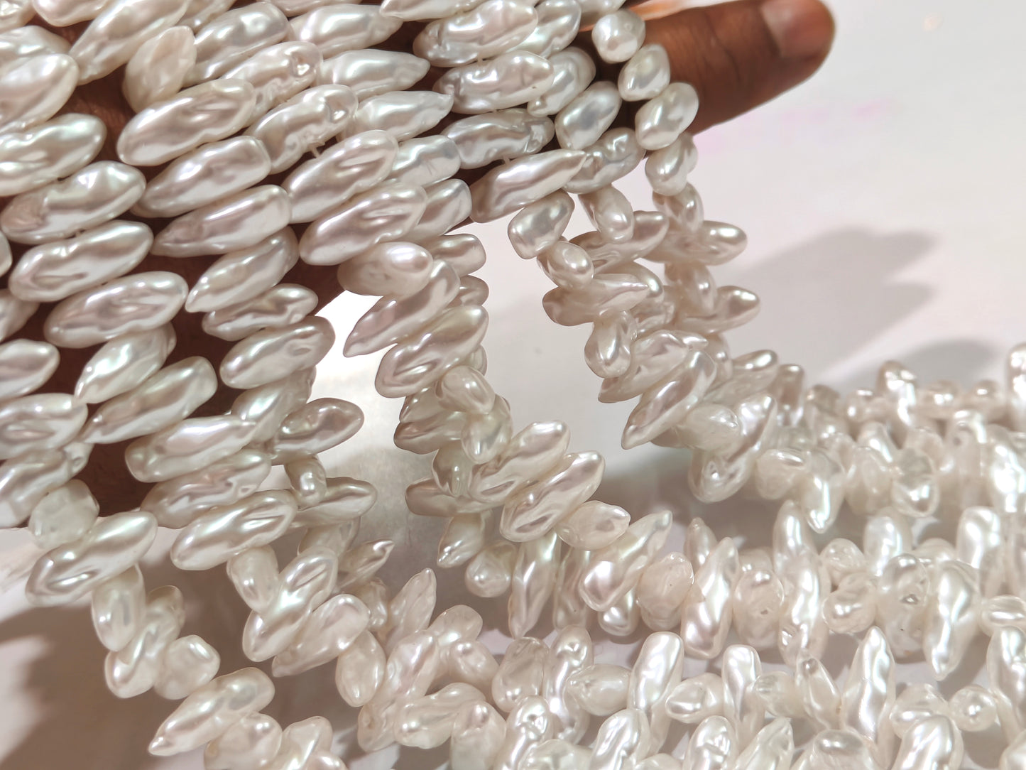 White Biwa Pearl Beads Fancy Shape size 6*17mm sold per strand 15 Inches