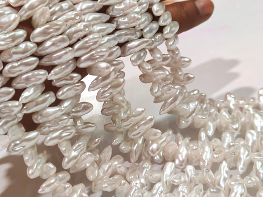 White Biwa Pearl Beads Fancy Shape size 6*17mm sold per strand 15 Inches