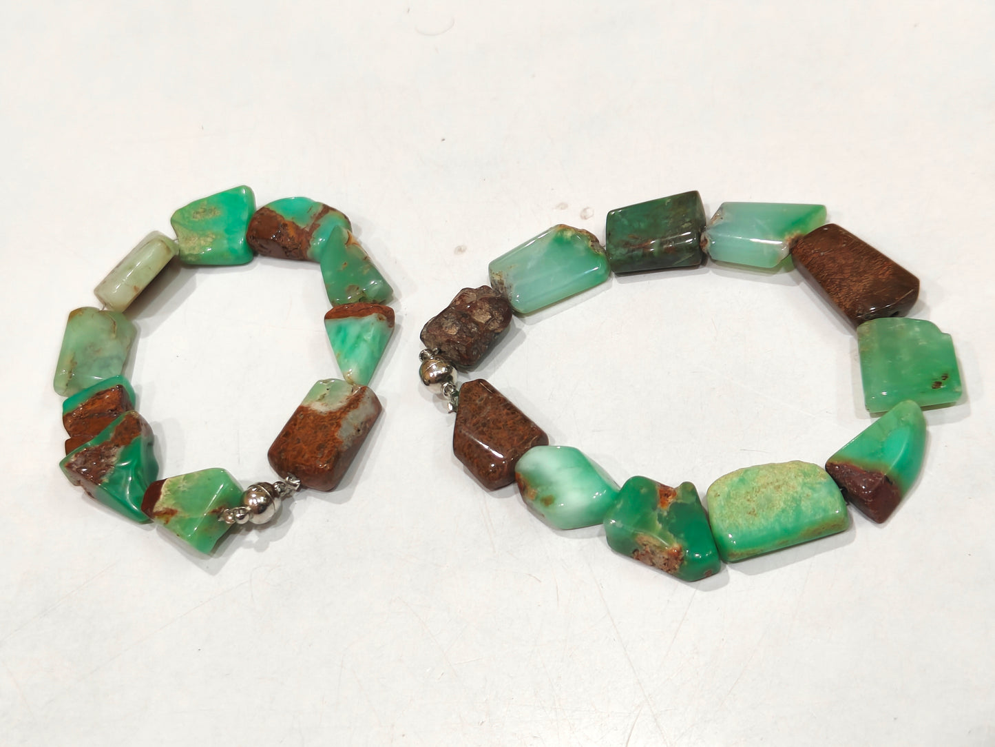 Natural Chrysoprase Nugget Tumbled 6mm To 9mm Beads Bracelet With Magnetic Clasp