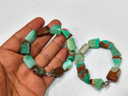 Natural Chrysoprase Nugget Tumbled 6mm To 9mm Beads Bracelet With Magnetic Clasp