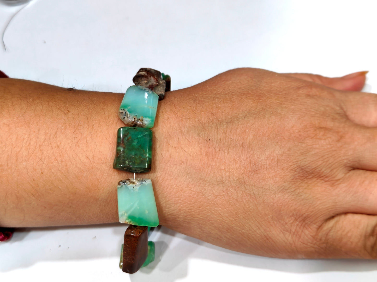 Natural Chrysoprase Nugget Tumbled 6mm To 9mm Beads Bracelet With Magnetic Clasp