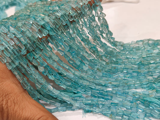 Natural Blue Apatite Faceted Nugget Tumbled 5 to 8mm Beads Sold Per Strand 8 Inches Long
