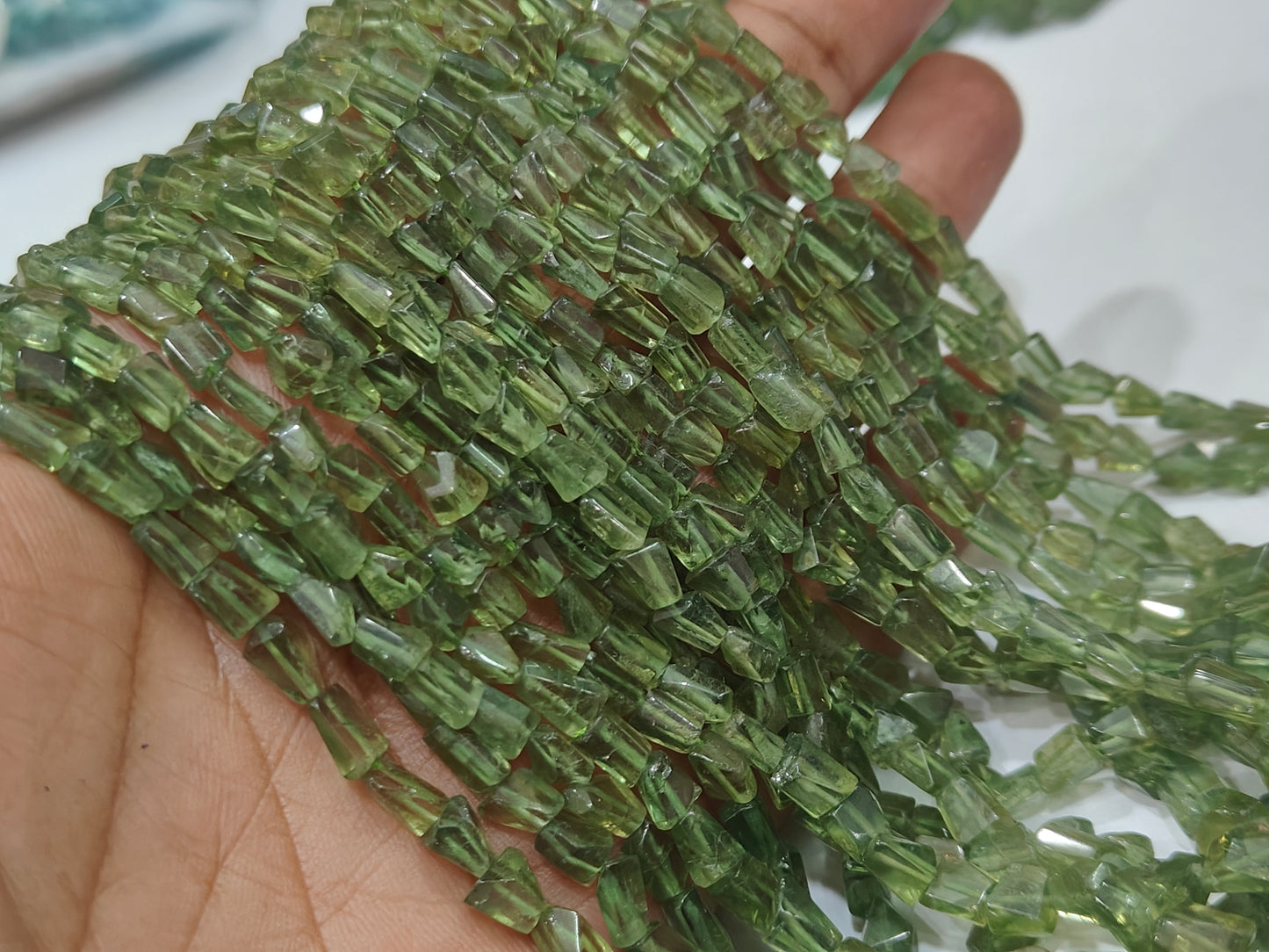 Natural Green Apatite Faceted Nugget Tumbled 5 to 8mm Beads Sold Per Strand 8 Inches Long