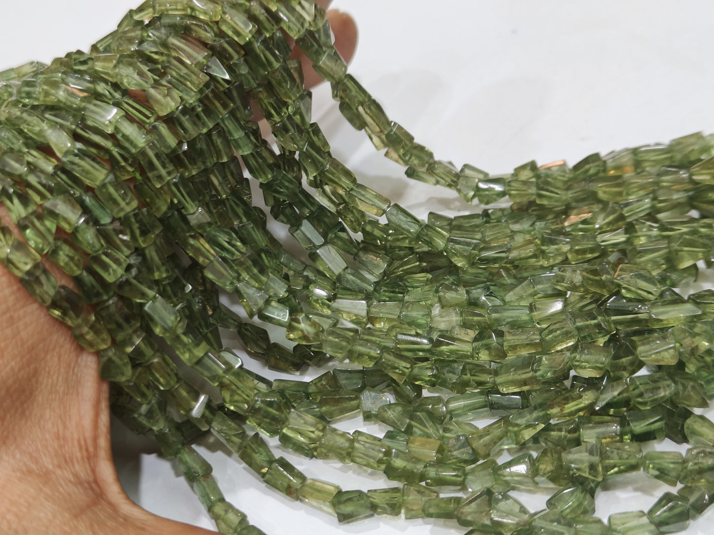 Natural Green Apatite Faceted Nugget Tumbled 5 to 8mm Beads Sold Per Strand 8 Inches Long
