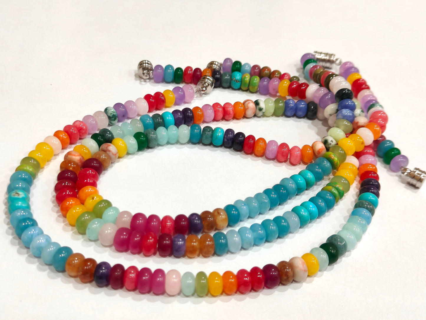 Natural Gemstone Multi Color 8mm Beads Necklace Rainbow Beaded Necklace Choose Length
